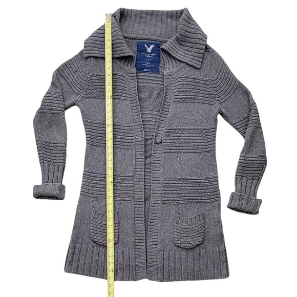 American Eagle Longline Cardigan Sweater Duster Shawl Collar Wool Blend Pockets - Picture 6 of 10